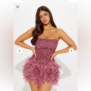 NWT Fashion Nova Zoey Mini Sequin & Feather Dress Mauve Sz M Cocktail Prom Party